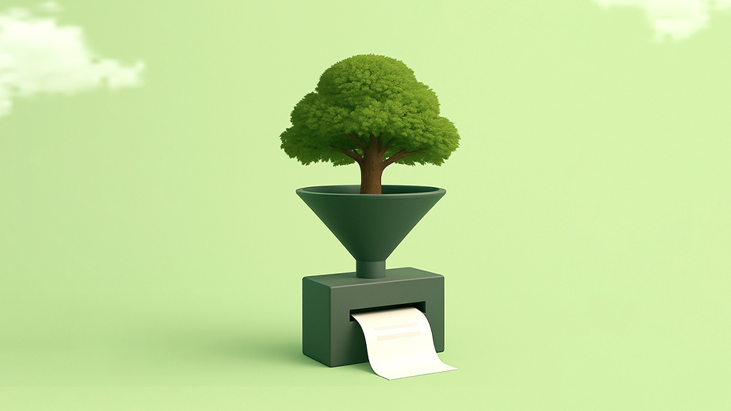 Daraxtlarni asrang — qogʻoz cheklarini behuda chop etmang:  Tabiatni muhofaza etgan holda bankomatlarni yangilayapmiz.  